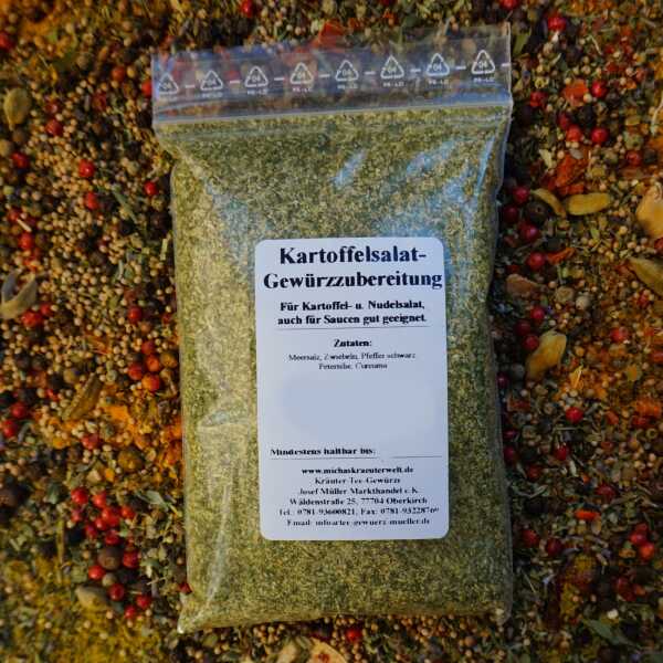Kartoffelsalat-Gewürzzubereitung mit grünen und gelblichen Bestandteilen