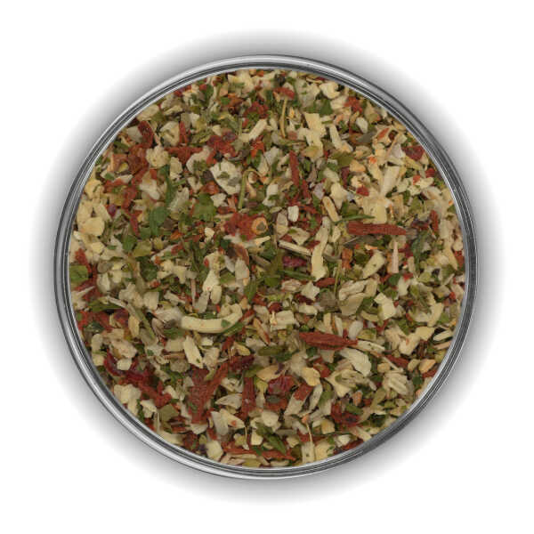 Chimichurri-Gewürzzubereitung mit roten und grünen Bestandteilen