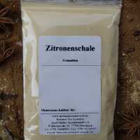 Gemahlene Zitronenschale als feines, gelbliches Pulver